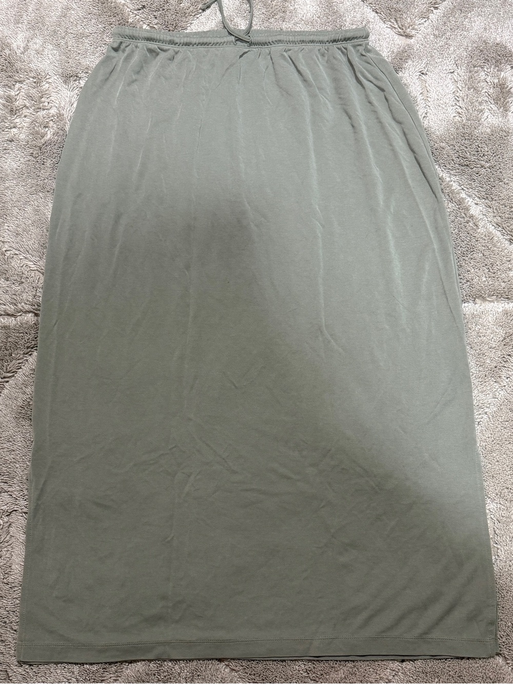 Women’s Sage Green Skirt Size S/M Midi Elastic Waist Draw String Side Slits